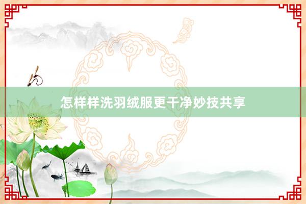 怎样样洗羽绒服更干净妙技共享